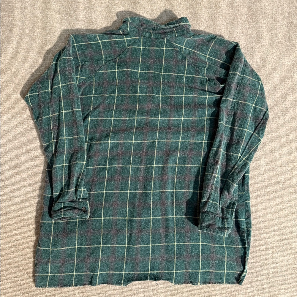 Gilded Intent Buckle Faded Wash Plaid Flannel Button-Down Shirt Raw Hem Large - Picture 10 of 10